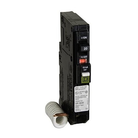 Square D Circuit Breaker, QO Series, 20A, 1 Pole, 120V AC, 10kA at 120/240V AC QO120CAFIC
